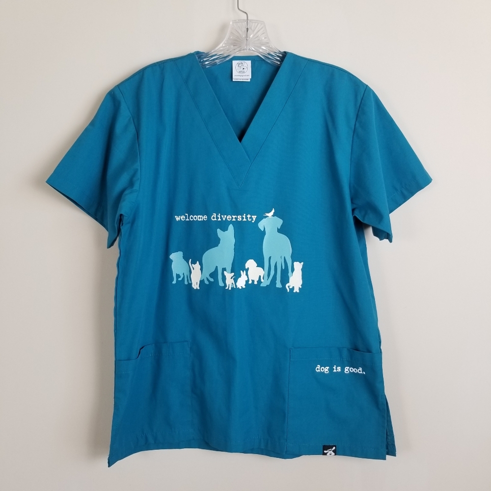 Salus Dog Is Good Welcome Diversity Scrub Top Small